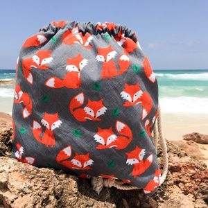 Red Foxes Cotton Drawstring Backpack small